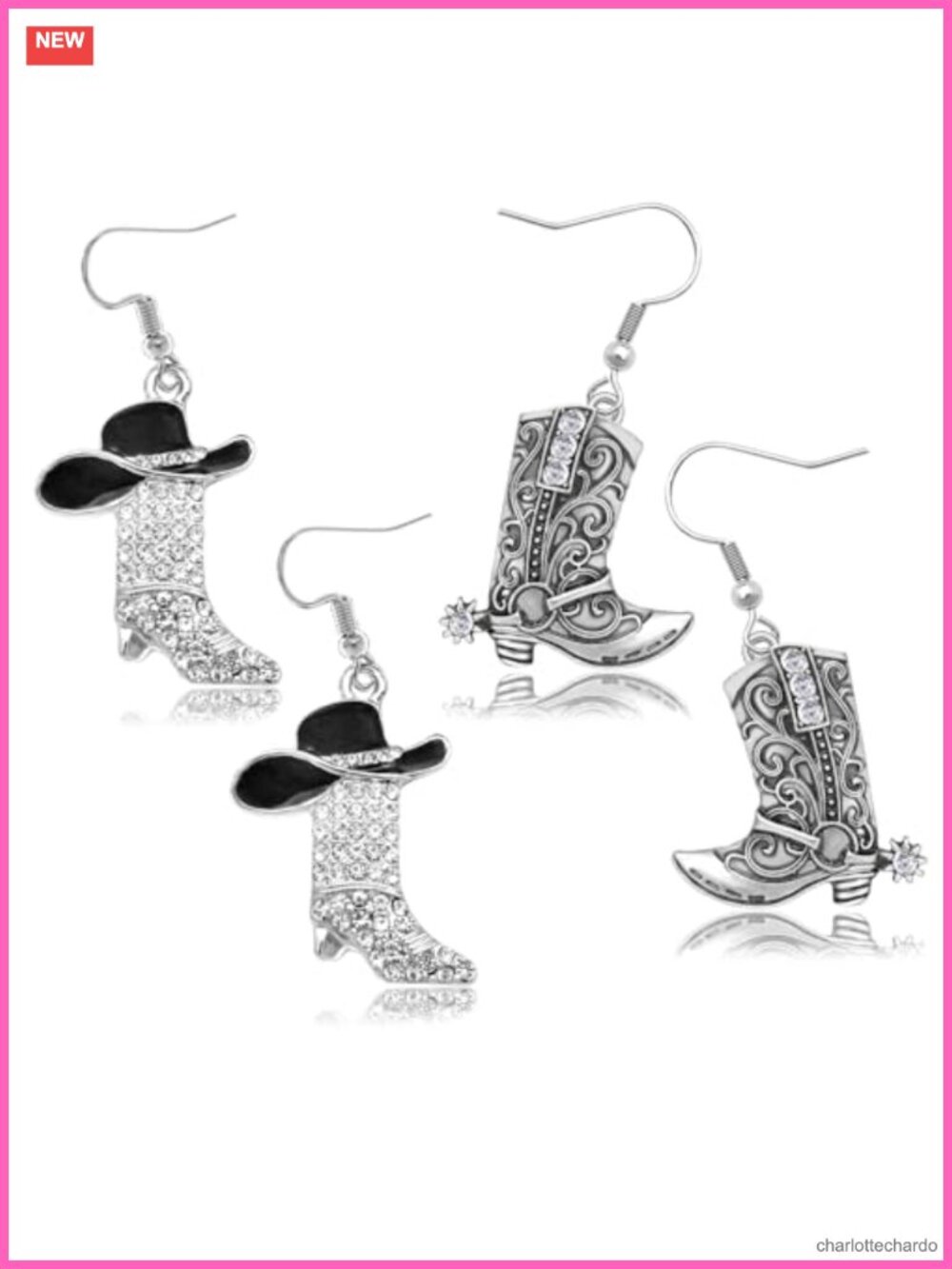 Rhinestone Western Boots Earrings Cowboy Hat Enamel Tassel Dangle Boho Rodeo